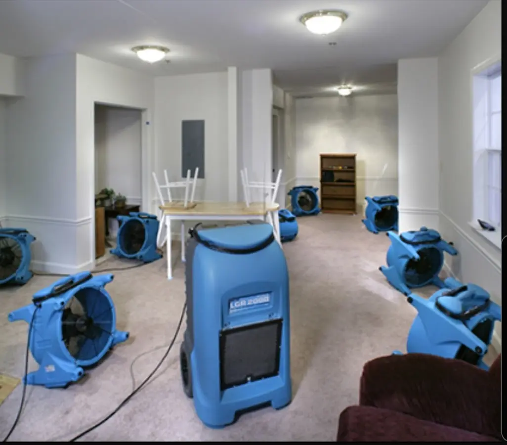 Air movers and dehumidifier setup for Water Damage Restoration in Hillsborough